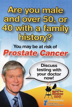 Question - Are you male and over 50, or 40 with a family history? You may be at risk of prostate cancer. Discuss testing with your doctor now.