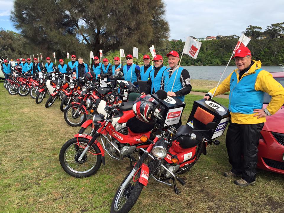 Photograph of David Parkin and other postie bike riders in East Gippsland for the 2016 Male Bag Ride, raising funds for prostate cancer healthcare